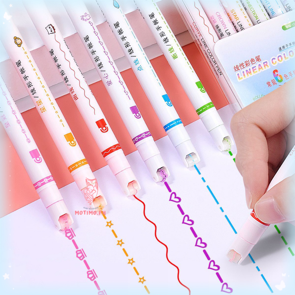 6pcs Curve pen flower Writing Stationery Set Linear Color Liner Pen ...