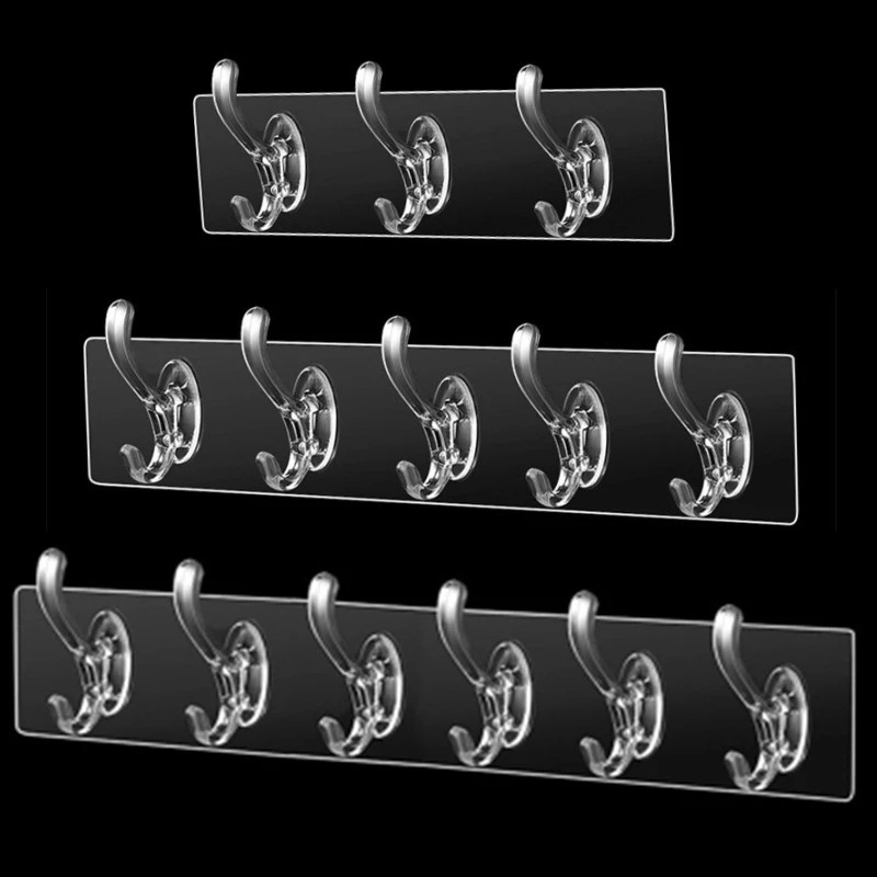 Transparent Plastic Hooks 3/5/6 Row Wall-mounted Towels Hats Keys ...
