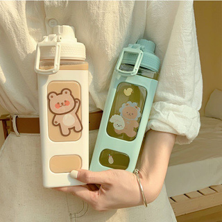 Kawaii Bear Water Bottle With Straw Portable Leak Proof Strap Teddy Kids 27  Oz