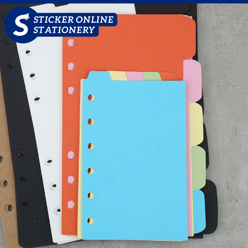 Index Page Separator Colored Cardboard 6 holes Loose Leaf Binder