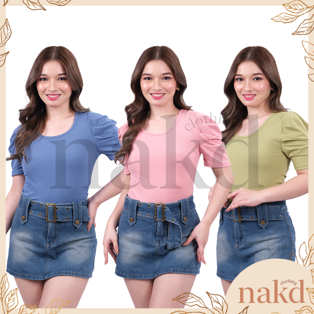 NAKD FASHION DENISE BASIC DAILY CASUAL KNITTED ROUND NECK PUFF SLEEVE