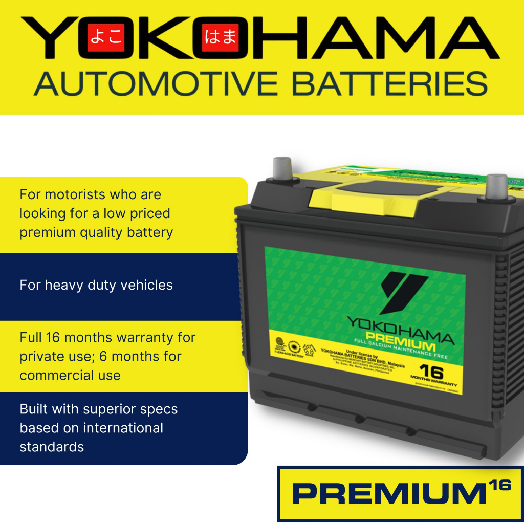 Yokohama Premium Maintenance Free Car Battery 16 Months Warranty (All