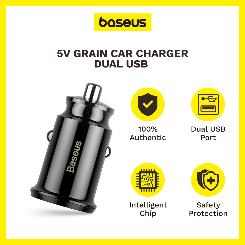 Baseus 5V Grain Car Charger Dual USB 3.1A For Phone Tablet GPS Premium