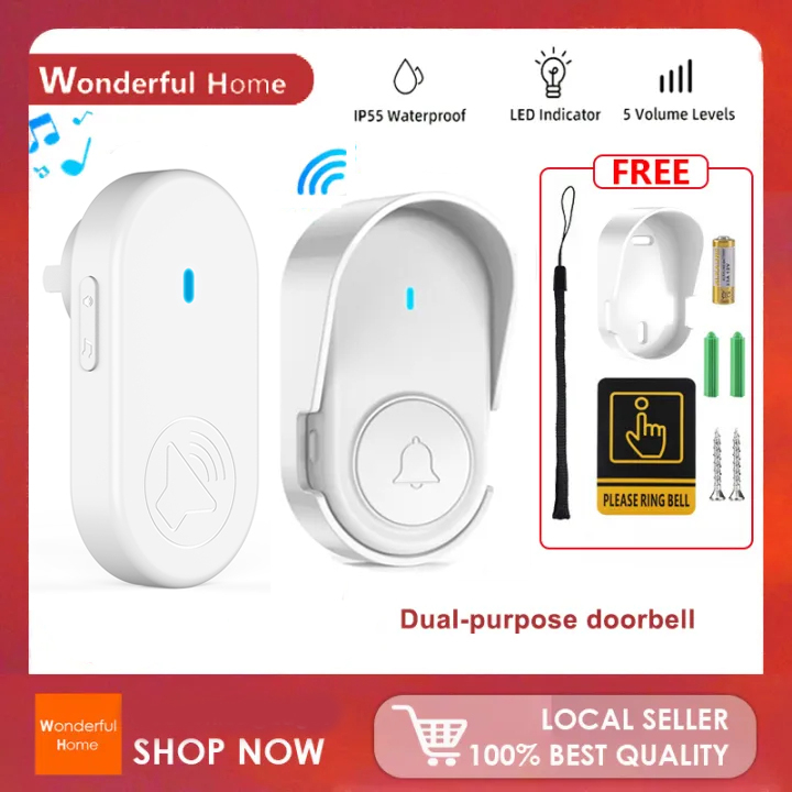 【philippines Stock】waterproof Wireless Doorbell With Waterproof Cover 