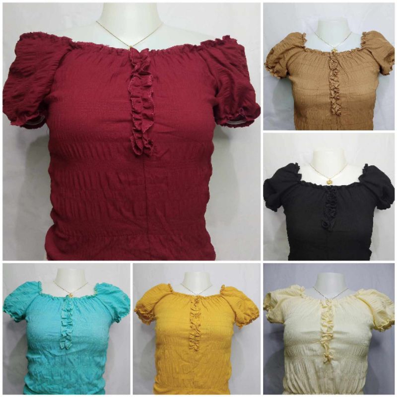 Ruffles Off Shoulder Plain (Bubble Lattice) | Shopee Philippines