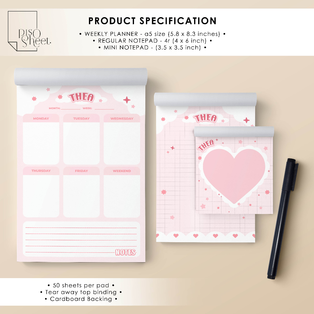 Personalized Weekly Planner Notepad Set | 2023 Cute Designs | PisoSheet ...