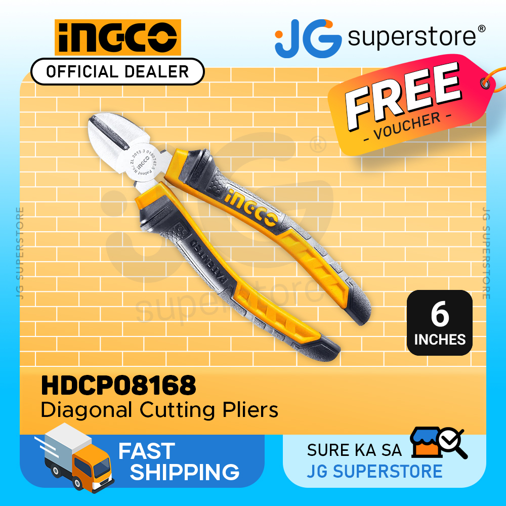 INGCO 6" Diagonal Cutting Pliers w/ Patented TwoColor Handle, Polish