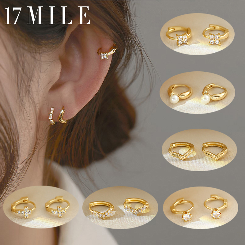 18K Gold Plated Mini Zircon Hoop Earrings Cubic Zirconia Small Piercing ...