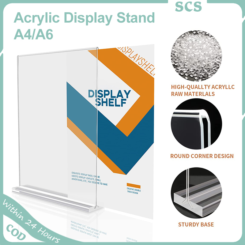 A4/A6 Acrylic Menu Display Stand Double Side Clear Desk Display T Shape