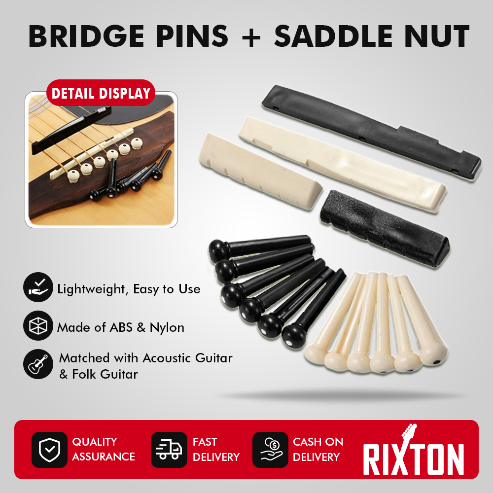RIXTON Guitar Bone Bridge Pins +1 Saddle Nut 1 Set 6 for Folk Acoustic
