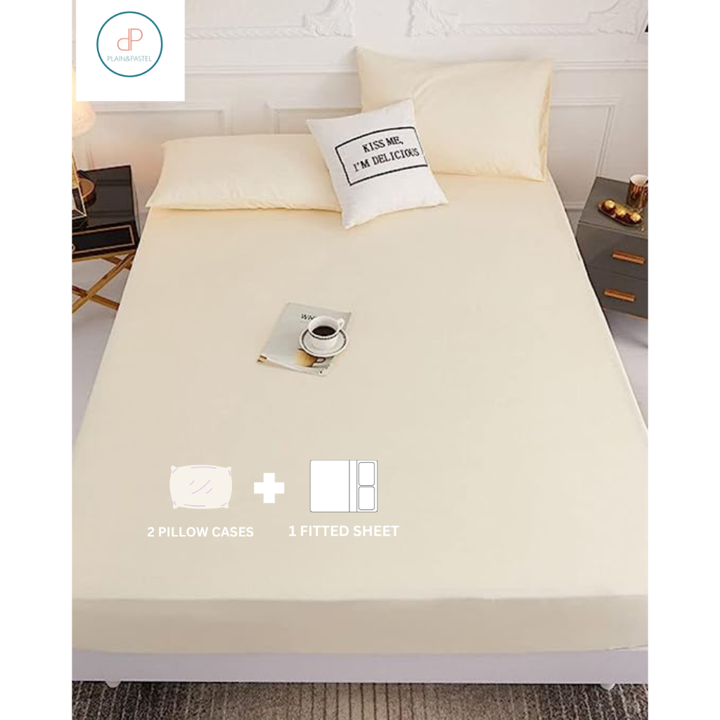 PlainPastelBed sheet Collection 3in1 Bedding Set Plain( 2 pillowcases