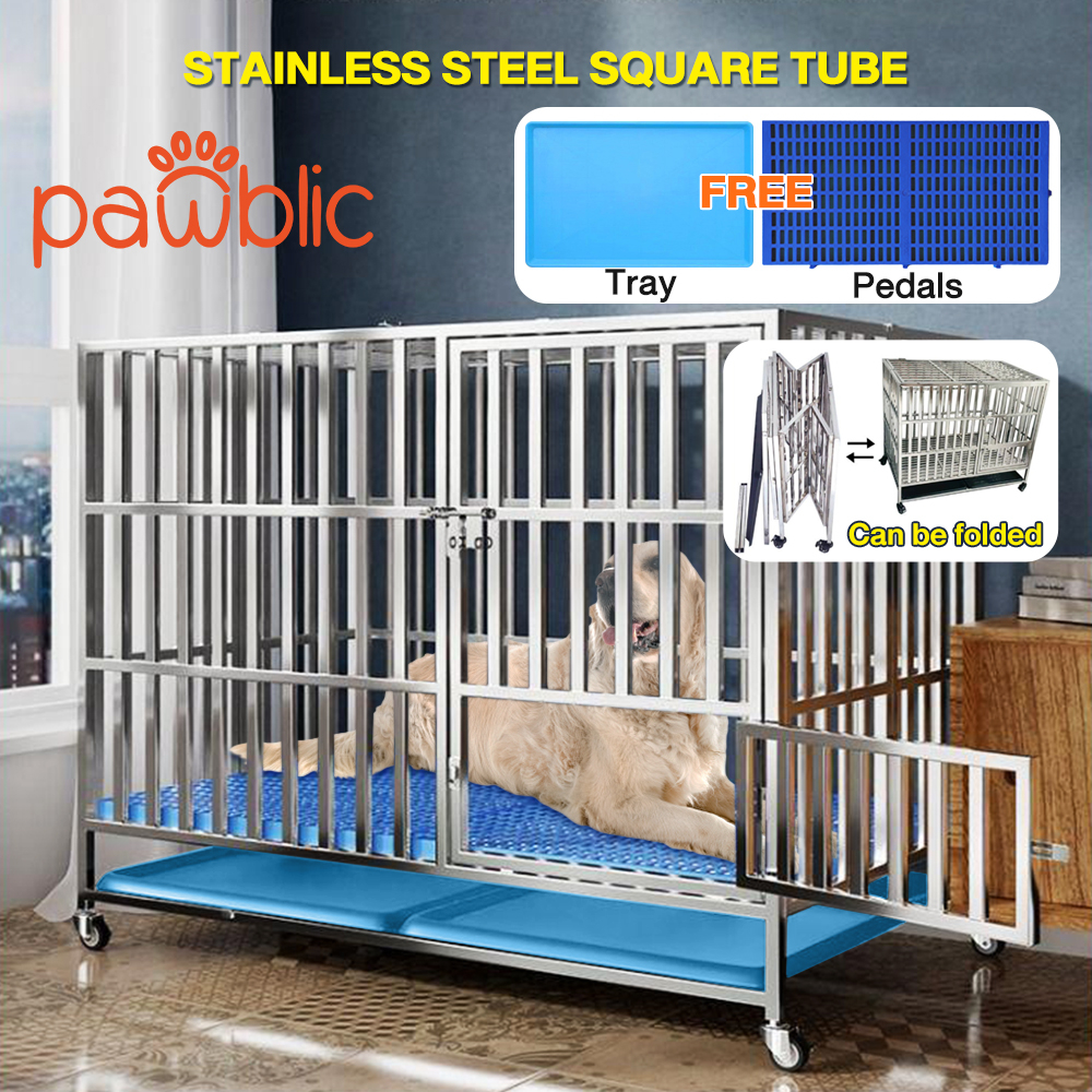 【Ready Stock】Stainless Steel Dog Cage Heavy Duty Collapsible Dog Cage