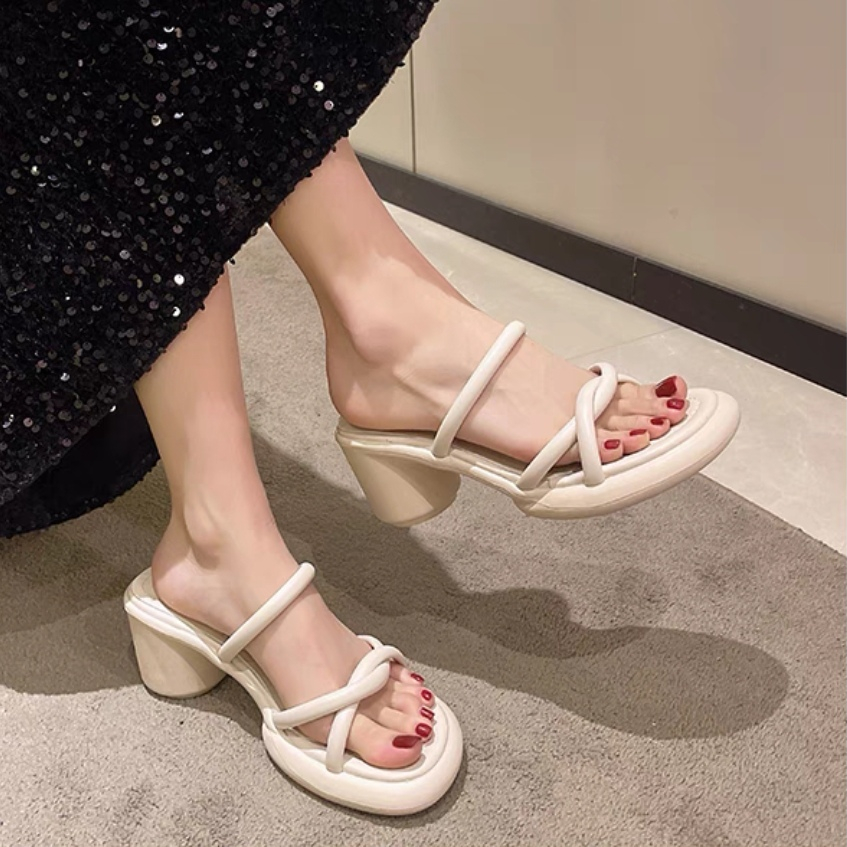 Simple Thick Bottom Sandals for Women heels(7cm) | Shopee Philippines