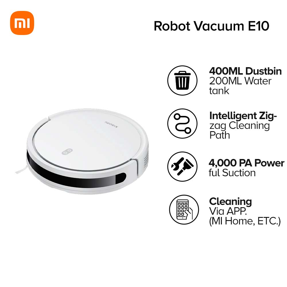 Xiaomi Robot Vacuum E10 4,000 Pa Powerful Suction Multiple Sensors Voice Notifications Shopee
