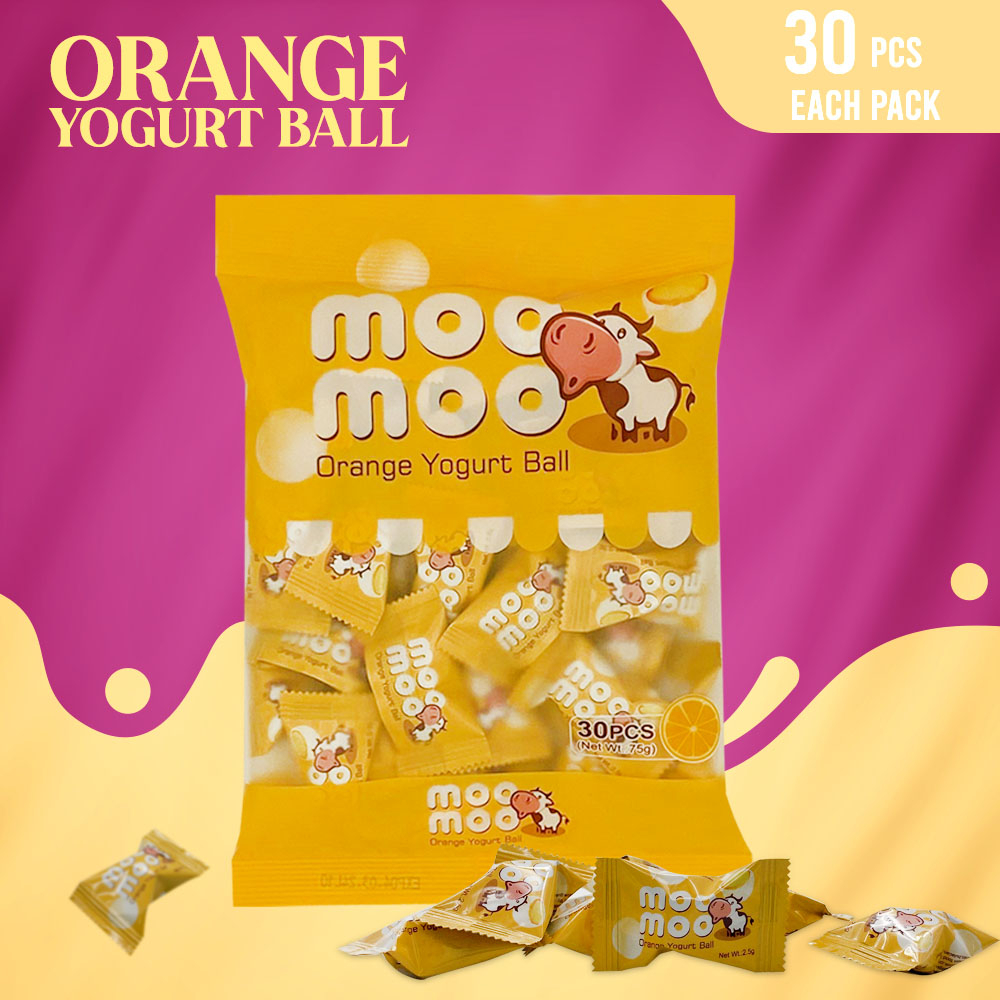 Momom Orange Yogurt Ball, Coated yogurt ball with crisp molt and smooth