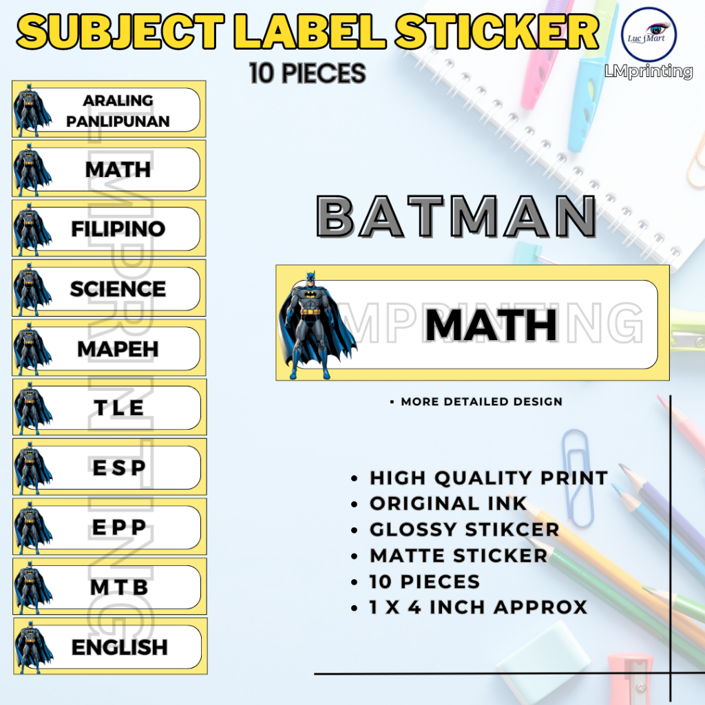 LUCSMART PRINTABLES - SUBJECT LABEL STICKER -10 PIECES SET / notebook ...