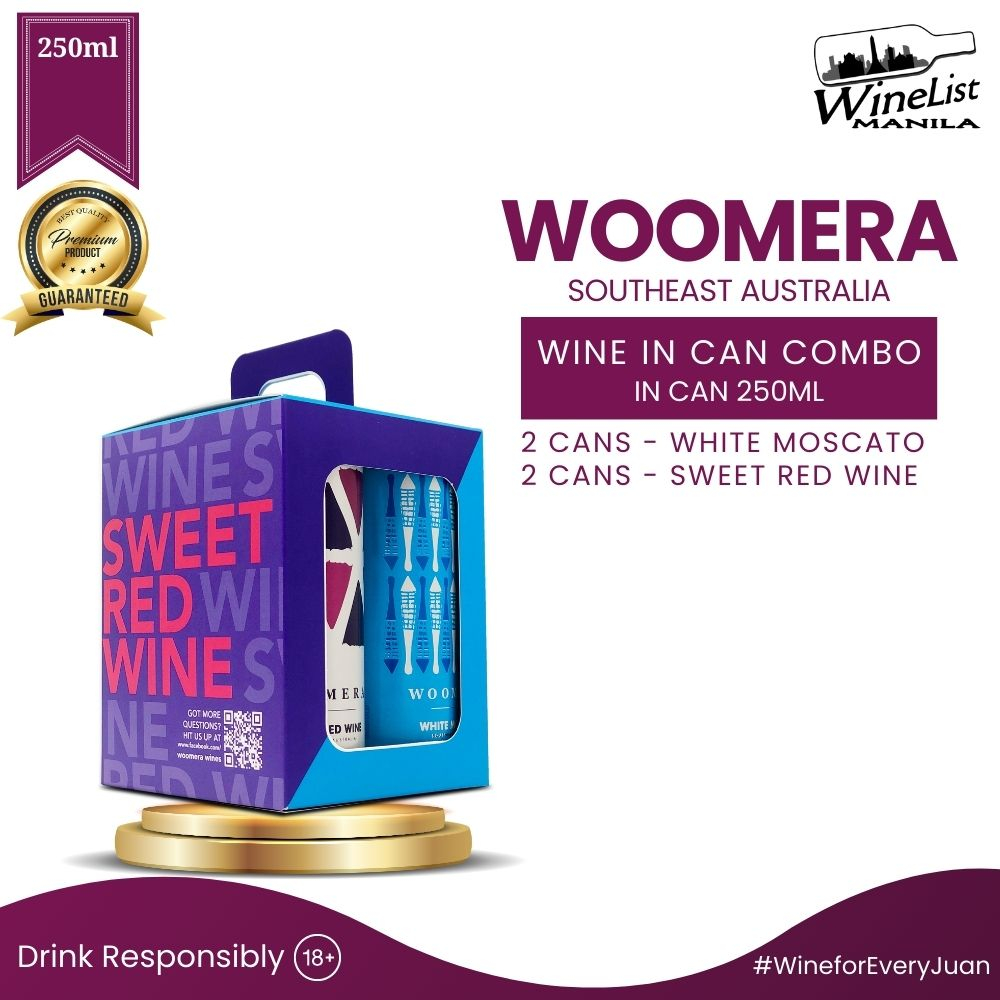 Woomera Wine In Can Combo, Sweet Red Wine and White Moscato Wine 2 Cans Each, 4 x 250ml Cans