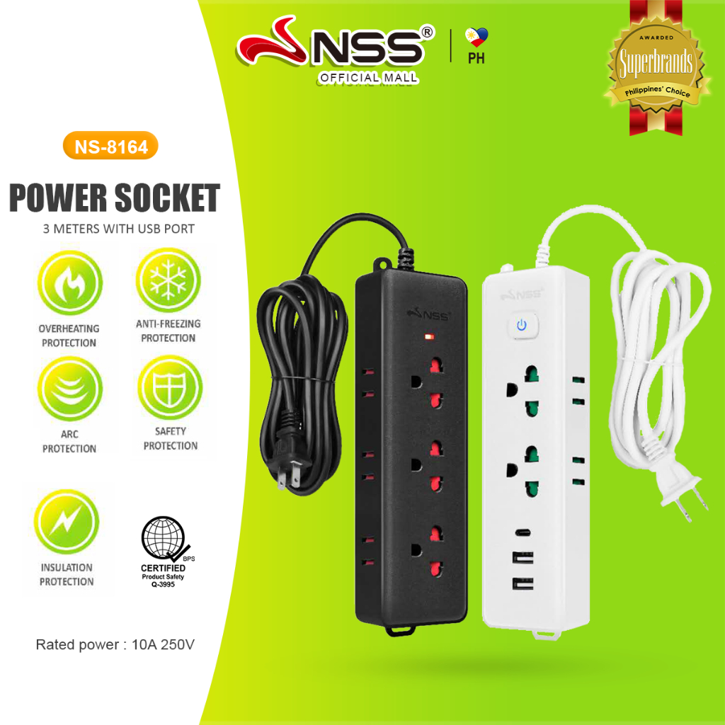 NSS MultiFunction Power Socket Outlet 3M with USB Ports MultiHole