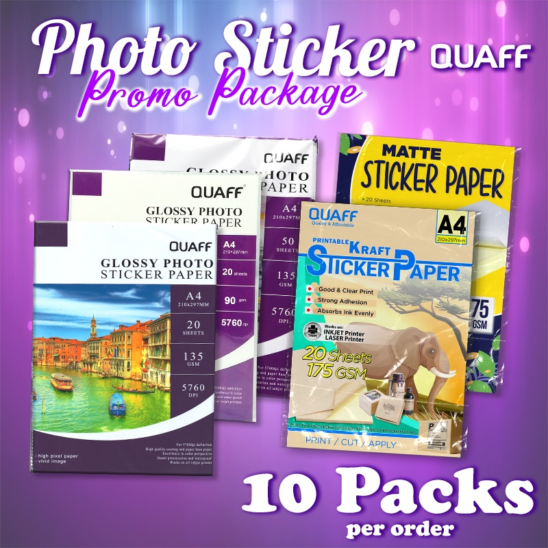 PROMO 10PACKS - QUAFF Glossy Photo Sticker A4 size (20sheets per pack ...