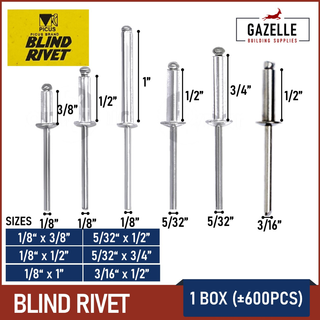 PICUS Blind Rivet Aluminum Heavy Duty High Quality Rivets 1 BOX ...