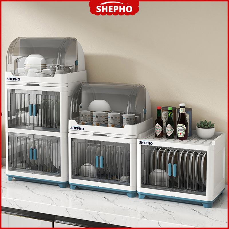 SHEPHO 3 Layers Multifunctional Kitchen Tableware Cupboard With Cover Dish Drain Plate