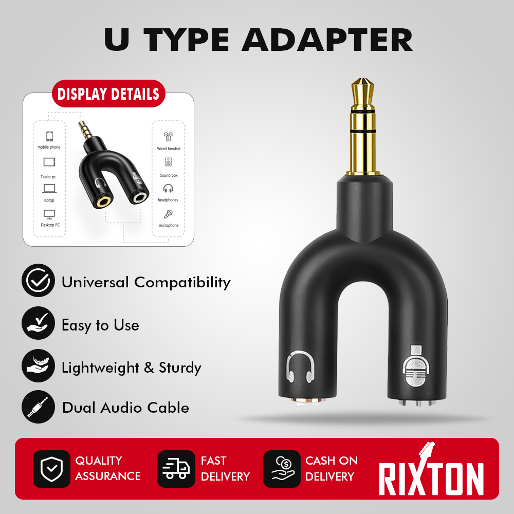 Headphone Y Splitter Adapter Gold Plated Pole Male