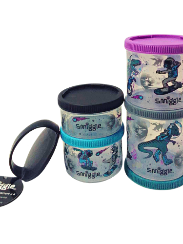 Smiggle Authentic Large Snack Stack Food Container X4 820ML - Black ...