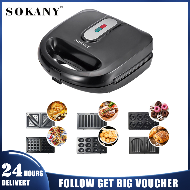 SOKANY 6 In 1 Waffle Sandwich Maker Breakfast Toaster Making Breakfast&Snacks750W donut maker