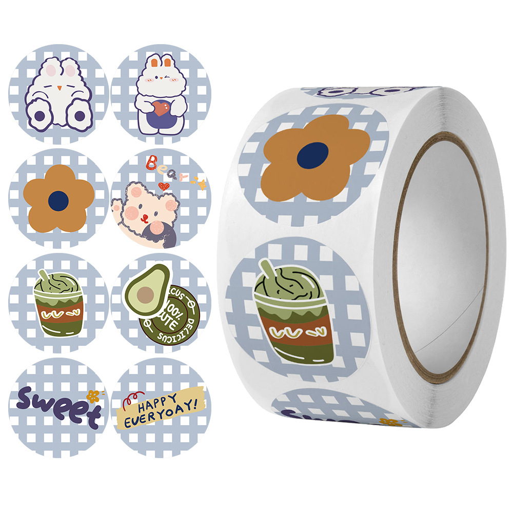 500 Pcs/Roll Cute Cartoon Round Sealing Stickers Children'S Stationery ...