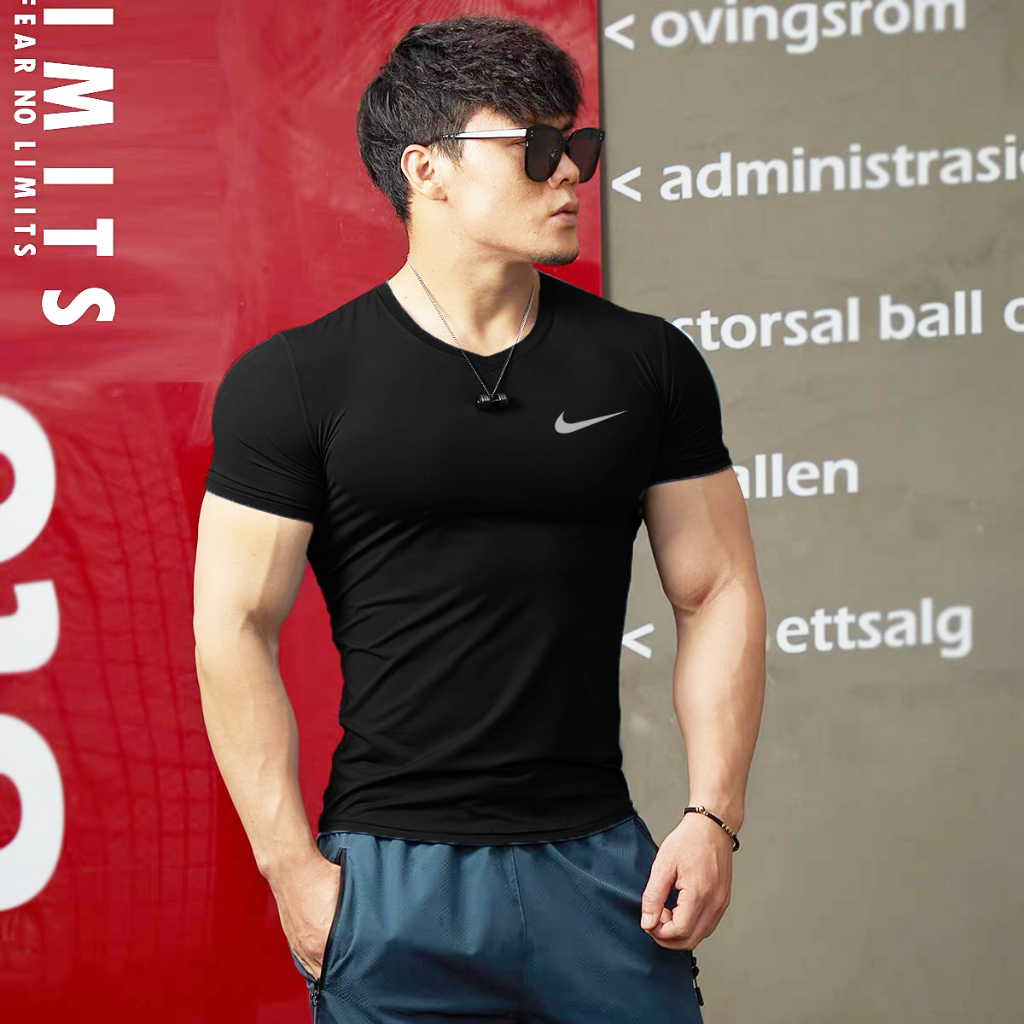 Compression O Neck Quick Dry Men's Running T shirt Tight-Fitting Fitness  Gym Top