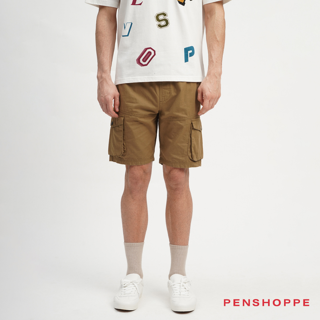 Penshoppe Regular Fit Ripstop Cargo Shorts For Men (Brown/Gray/Seafoam ...