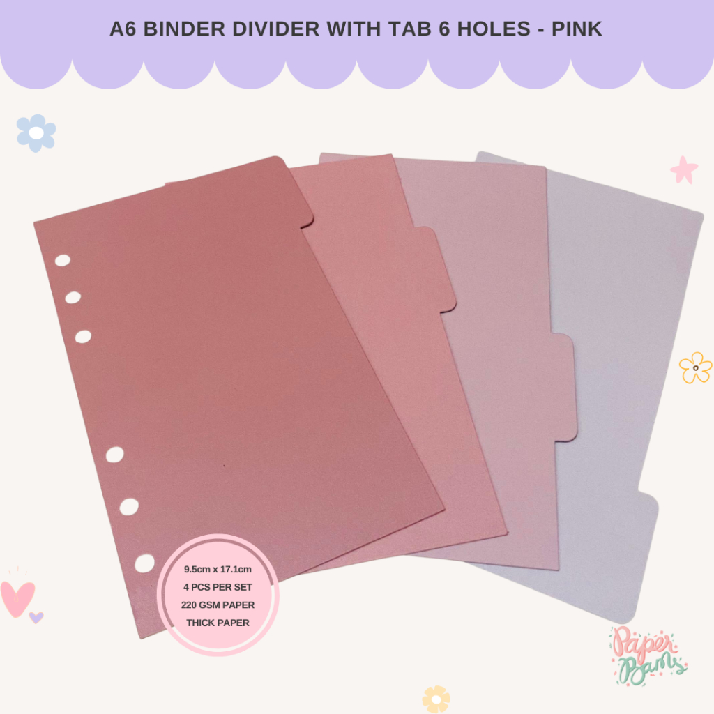 A6 Binder Divider Index Page Index Separator 6 holes 4Pcs per set