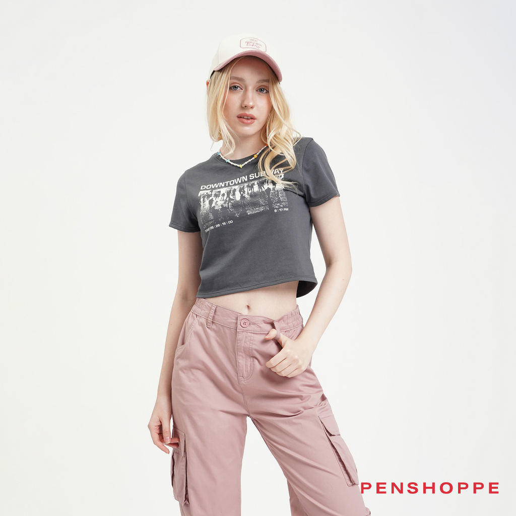 Downtown Subway Slim Fit Graphic TShirt For Women (Charcoal