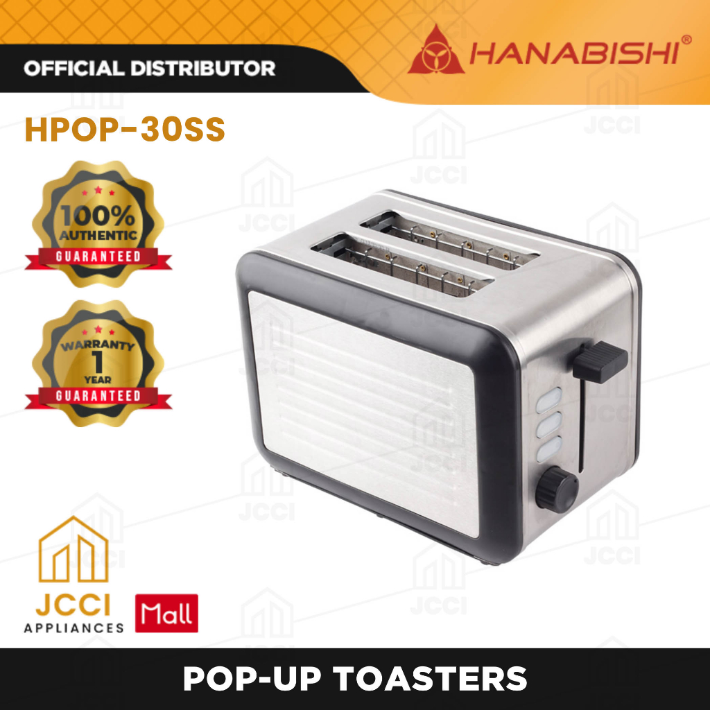 Hanabishi Pop up Toasters Stainless 2 Slice Original with 1 Year