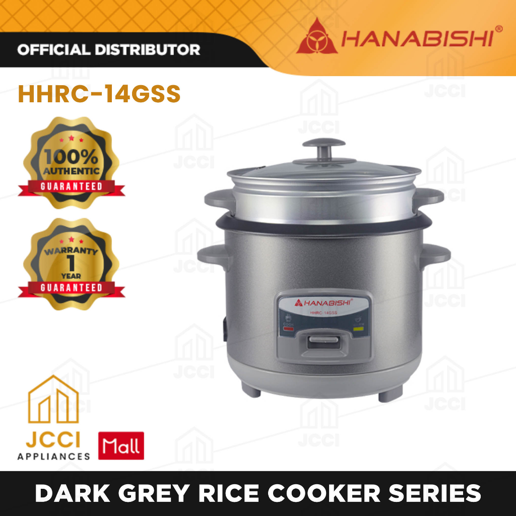 Hanabishi Dark Grey Rice Cooker Series Teflon Glass Cover 7 Cups
