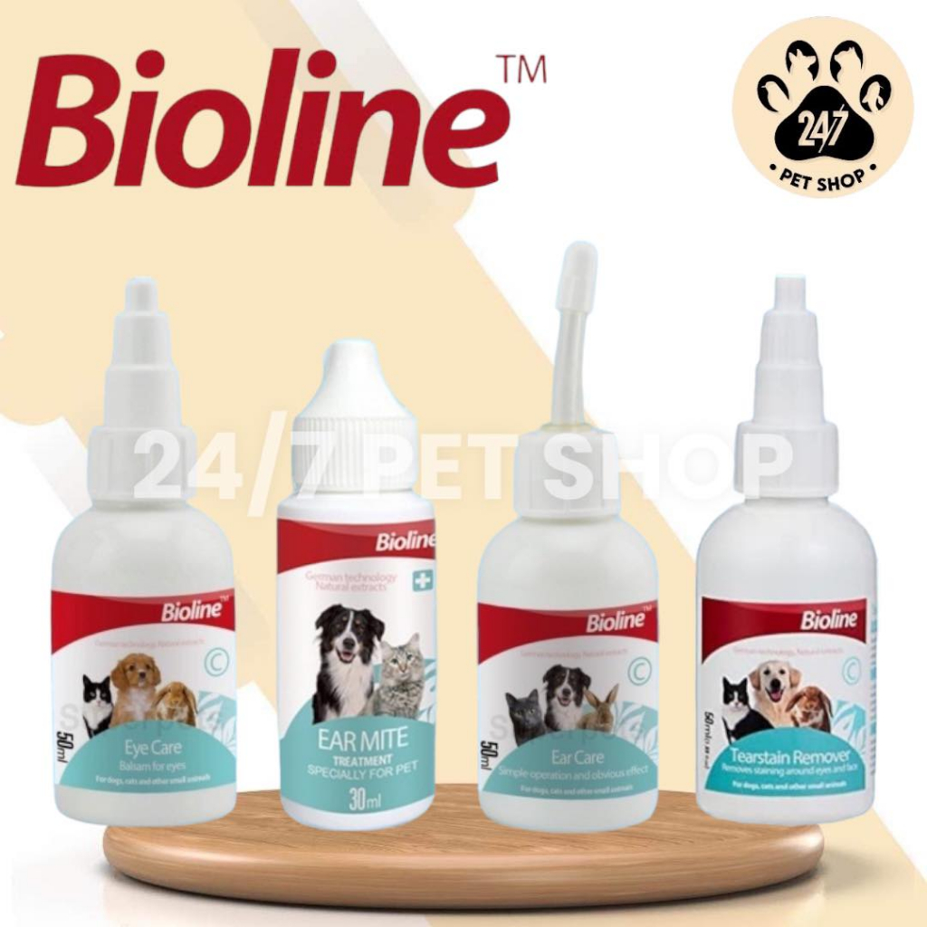 Bioline Drops Ear Care Eye Care 50ml Tear Stain Dogs Dog Cats 24/7 Pet