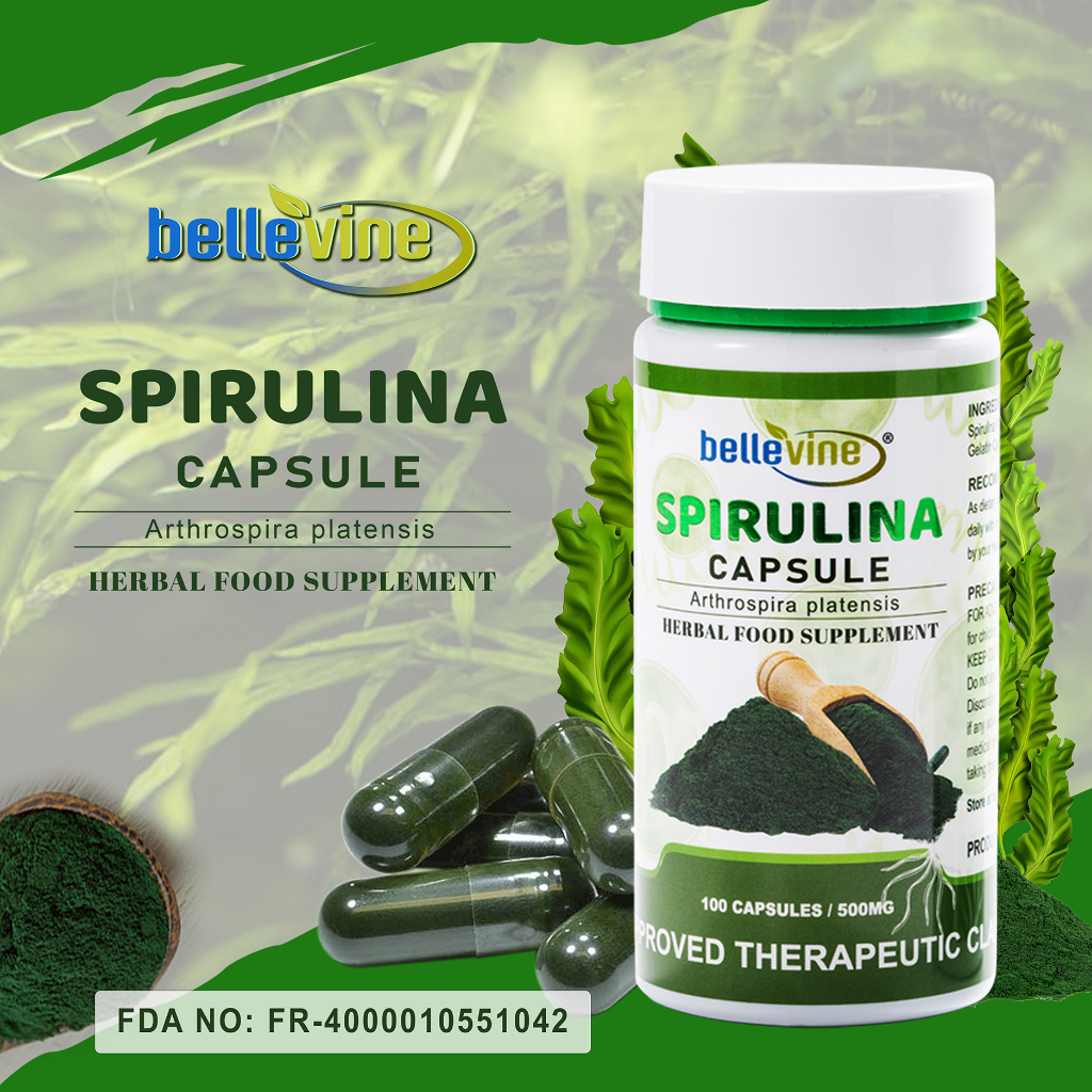 Bellevine SPIRULINA Herbal Capsules 100 Pieces Shopee Philippines