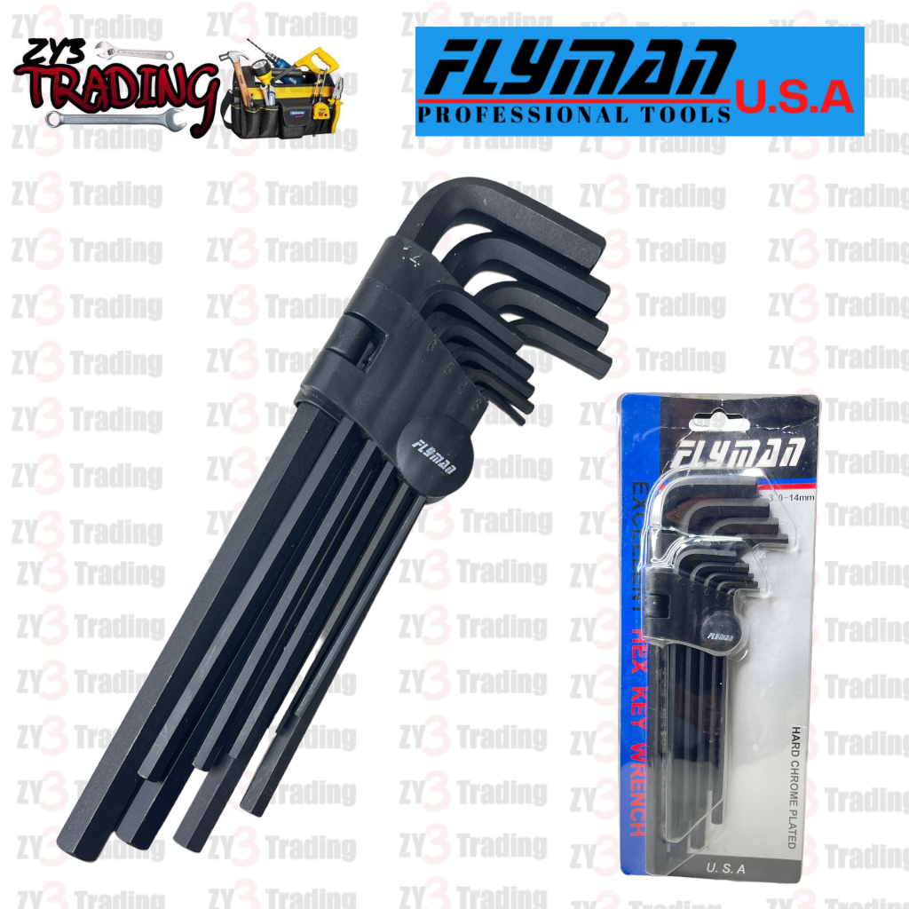 Original Flyman 9Pcs Allen Wrench Set Long 3-14mm Hex Key | Shopee ...