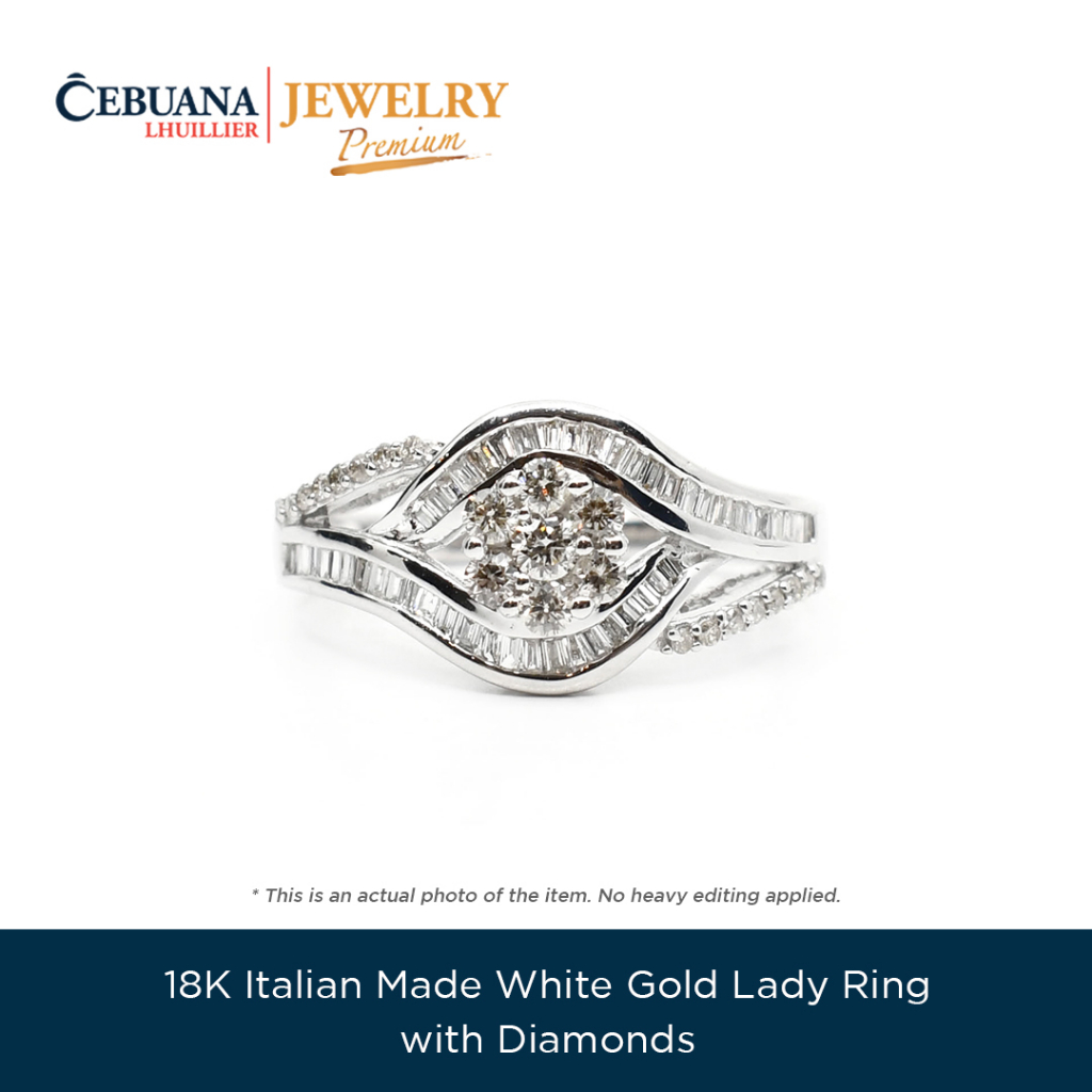18K Italian Made White Gold Lady Ring with Diamonds | Shopee Philippines