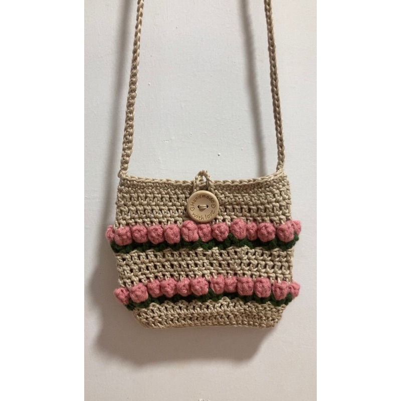 Tulips Handmade Crochet Button Sling Bag