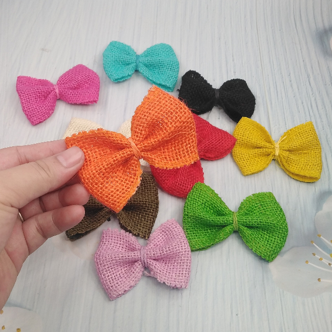 Colored Handmade Natural Burlap Ribbon Flowers, Bow Knots for Party ...