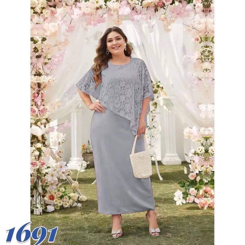 KS women s cape lace dress plus size straight plain maxi dress Shopee Philippines