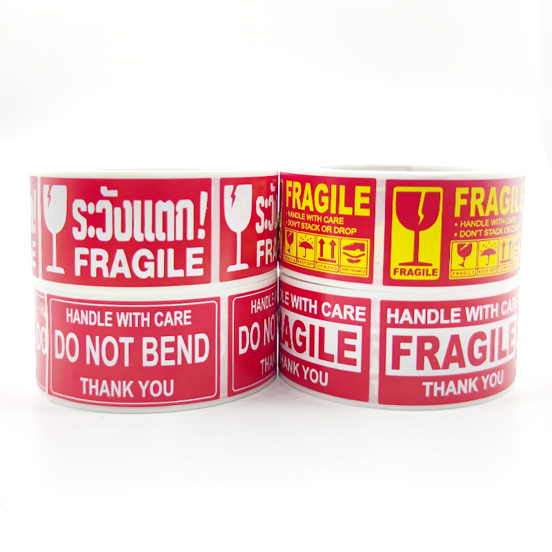 250pcs/roll waring stickers 2.5*4.5cm Red Fragile Stickers Handle with ...