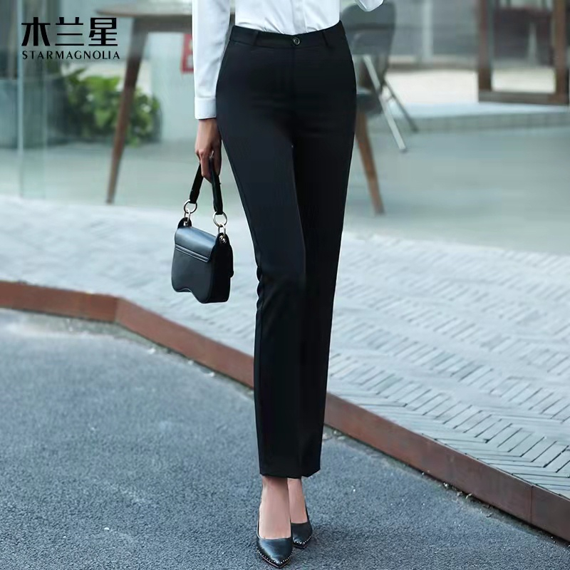 Mid Waist Slacks Pants for Women S-2XL Black Formal Office Wear ...