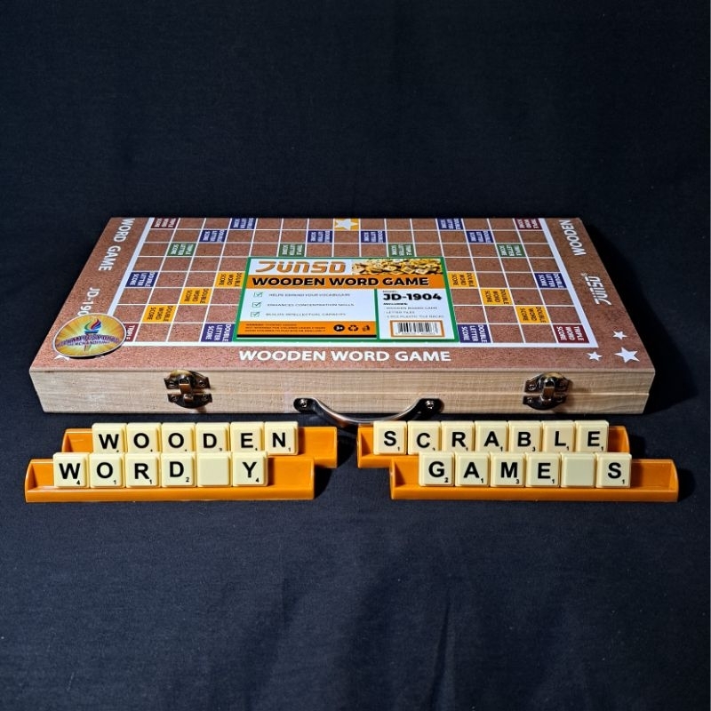 Wooden Word Game with Plastic Letter Tiles JUNSD's Scrabble Wood