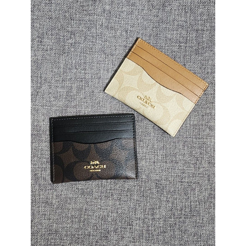 Coach Slim ID Card Case In Signature Canvas Light Brown/ Dark Brown