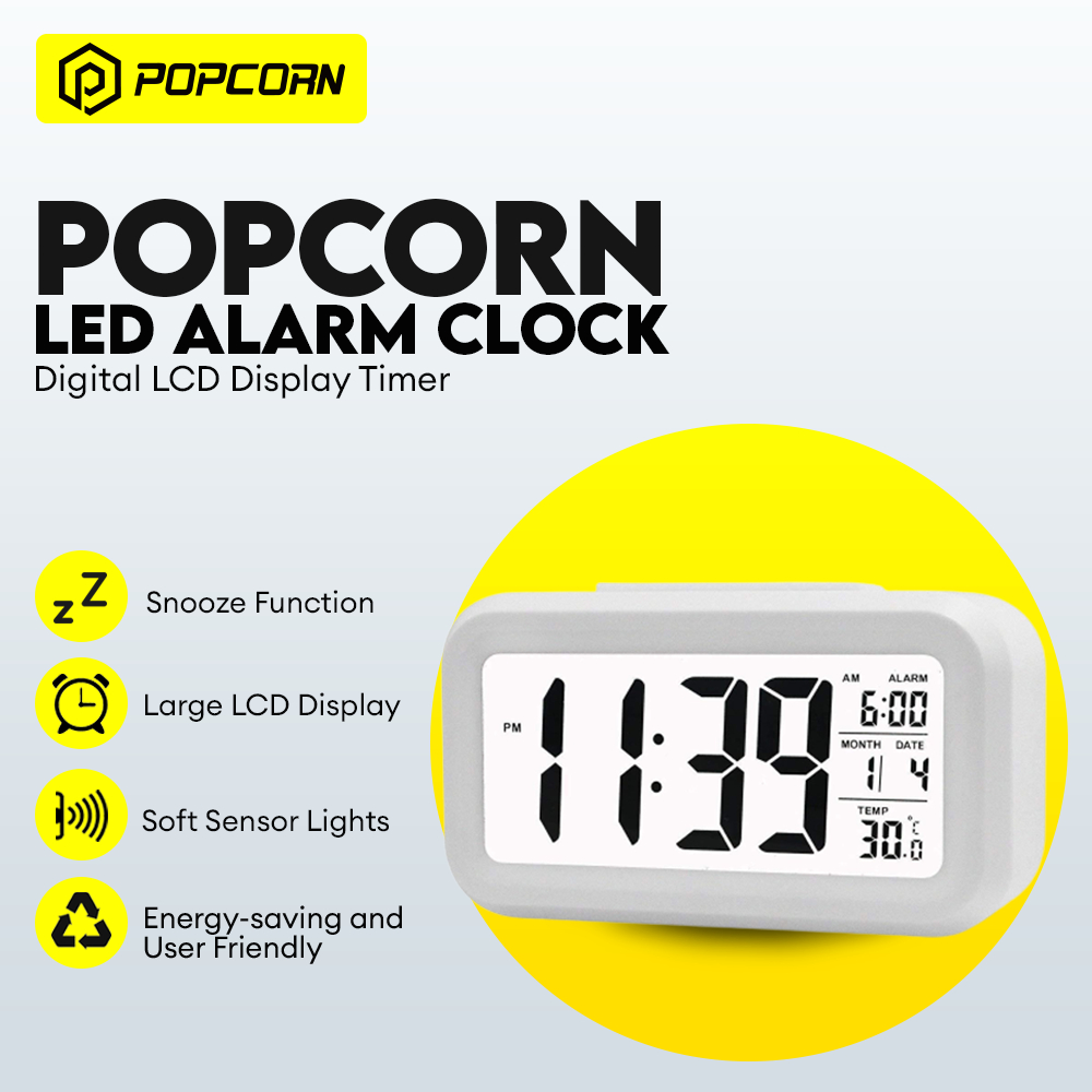 Popcorn Led Lcd Display Digital Clock Desk Timer Snooze Electronic