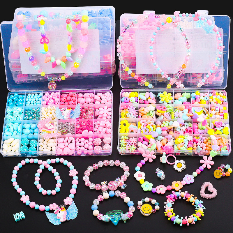 24 Grid Beads Set Kids Toy Girls Mix Color Spacer Bead Bracelet Jewelry ...