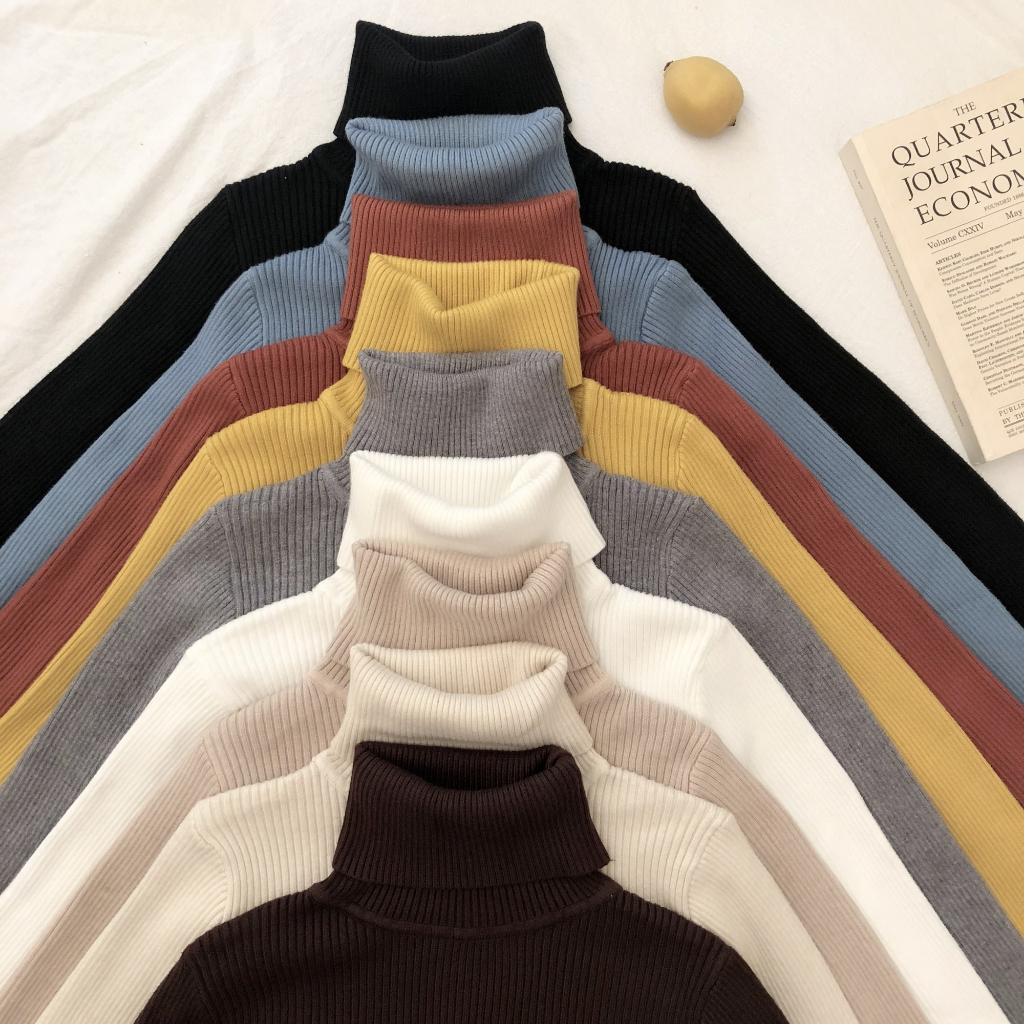 Korean style high collar knitted top long sleeve slim fit solid Fashion