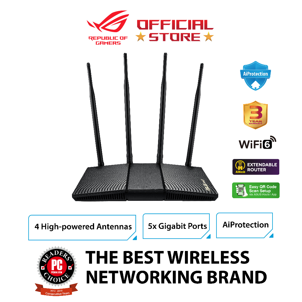 Asus RT-AX1800HP Dual Band WiFi 6 Extendable Router, AiMesh Compatible ...